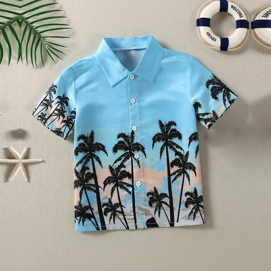 Venutaloza Tropical Casual Tree Button Front Beach Short Sleeve Shirt For Boys.