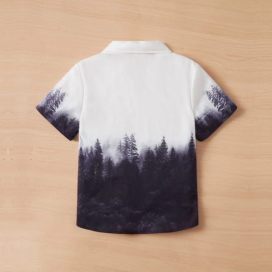 Venutaloza Outdoor Casual Tree Gradient Graphic Short Sleeve Shirt For Boys.
