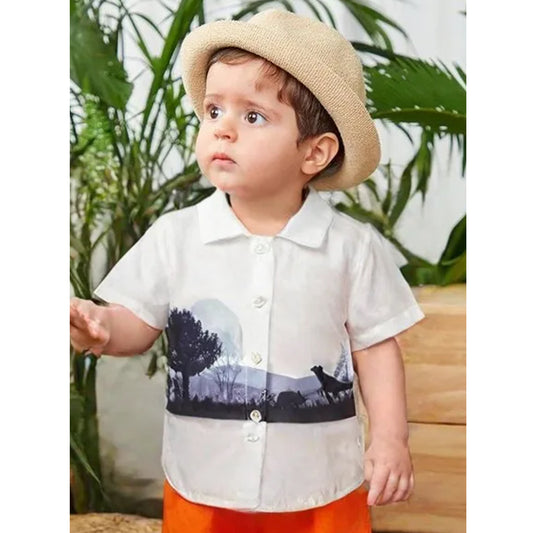 Venutaloza Worldwide Casual Tree Gradient Dinosaur Short Sleeve Shirt For Boys.