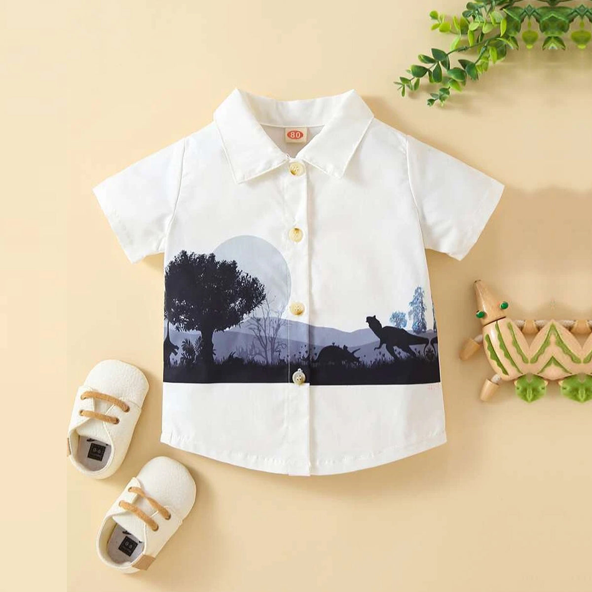 Venutaloza Outdoor Worldwide Casual Tree Gradient Dinosaur Short Sleeve Shirt For Boys.