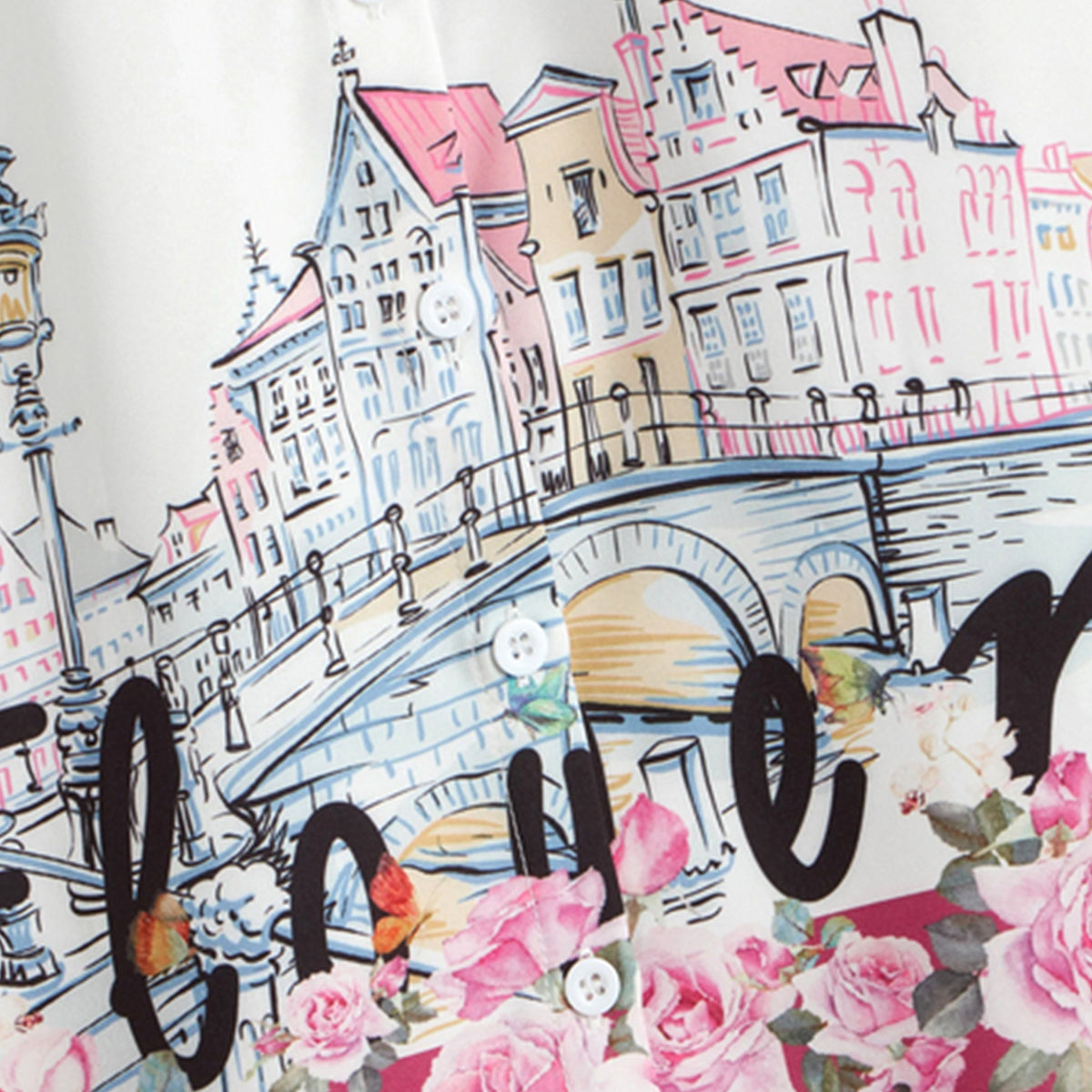 Venutaloza City Flowers Border Print Short Sleeve Shirt For Boys.