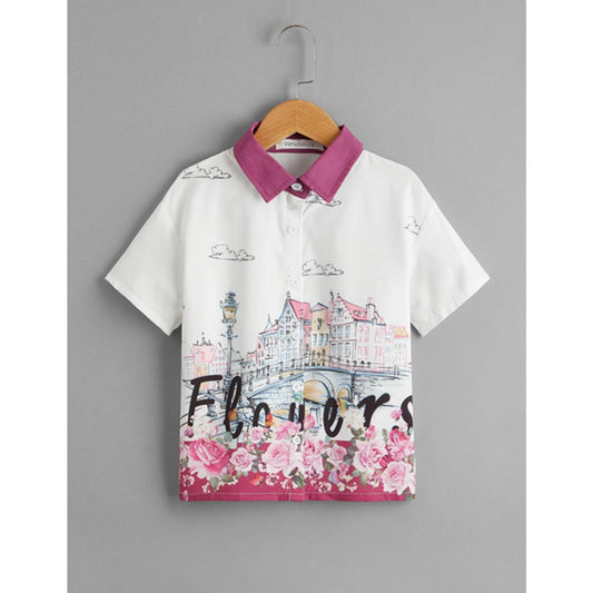 Venutaloza Kids City Flowers Border Print Short Sleeve Shirt For Boy.