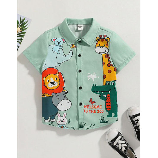 Venutaloza Animal Letters Turn Down Short Sleeve Stylish Shirt For Boys.