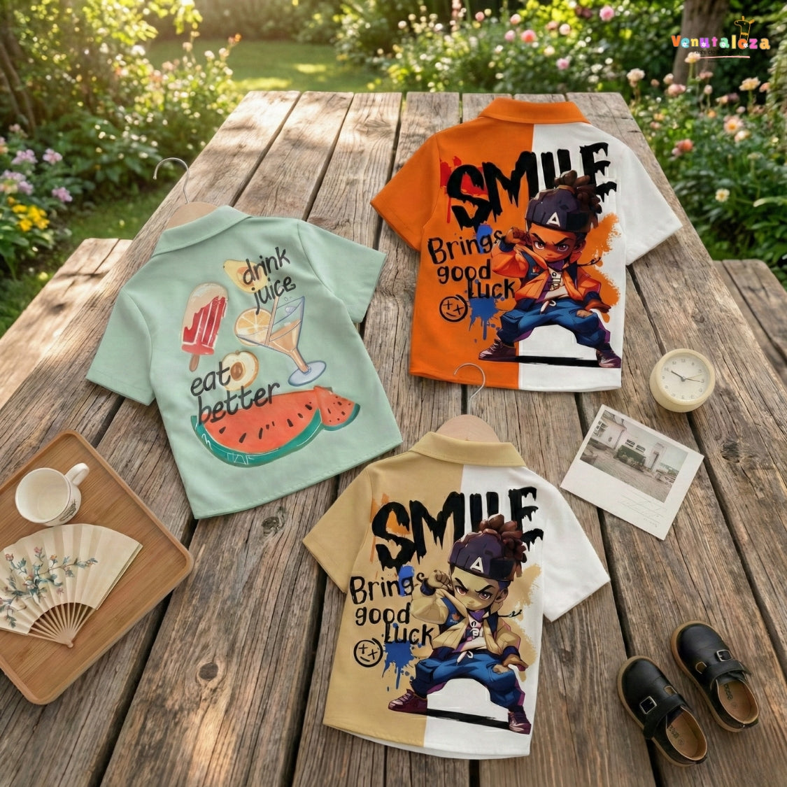 Venutaloza Cartoon Ninja & Letters Designer (Combo Pack Of 3) Shirt For Unisex.