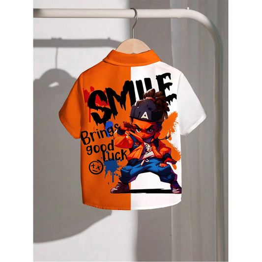Venutaloza Boys Cartoon Characte Smile Letter Casual Shirt For Boy.