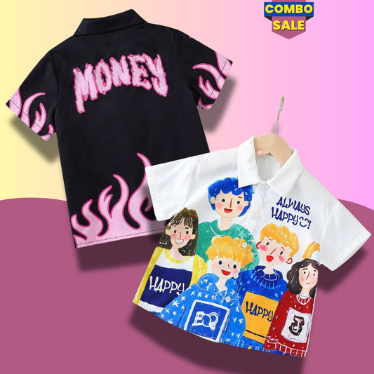 Venutaloza Kids' Cartoon Character & Money Letters Designer (Combo Pack Of 2) Shirt For Boy.