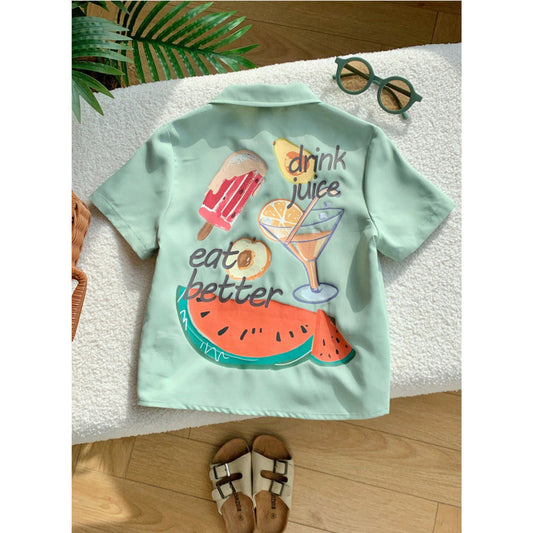 Venutaloza Kids Casual Fruits & Juice Short Sleeve Shirt For Boy.