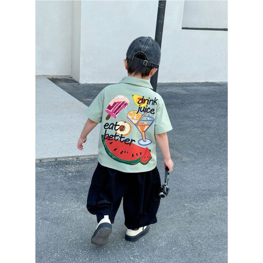 Venutaloza Kids Casual Fruits & Juice Short Sleeve Shirt For Boy.