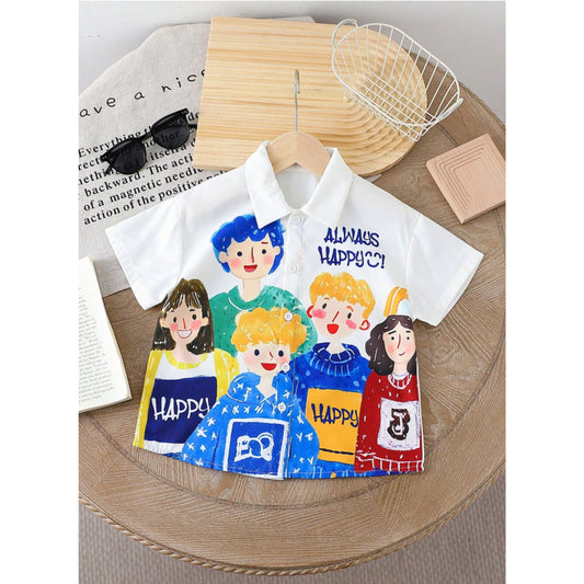 Kids Cartoon Printed Short Sleeve Shirt For Boy.