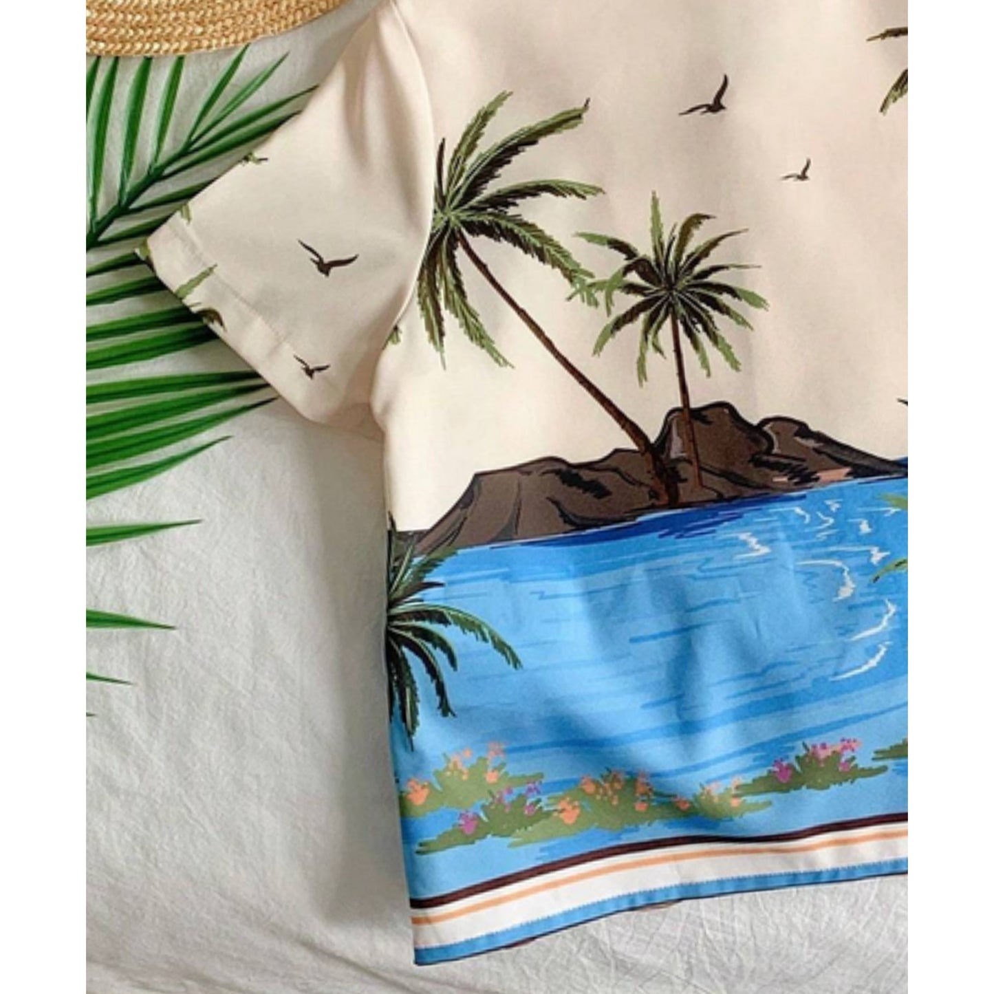 Baby Casual Short Sleeve Shirt With Oceanic Tropical Plant Coconut Trees For Boys.