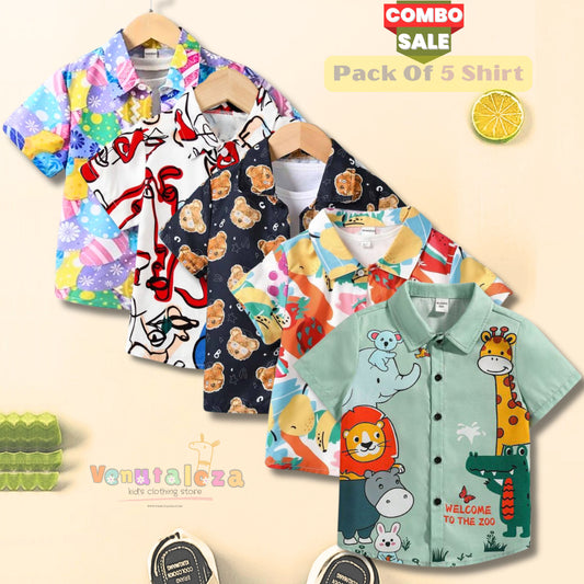 Venutaloza Kid'sDesigner Button Front (Combo pack For 5) Shirt For Boys.
