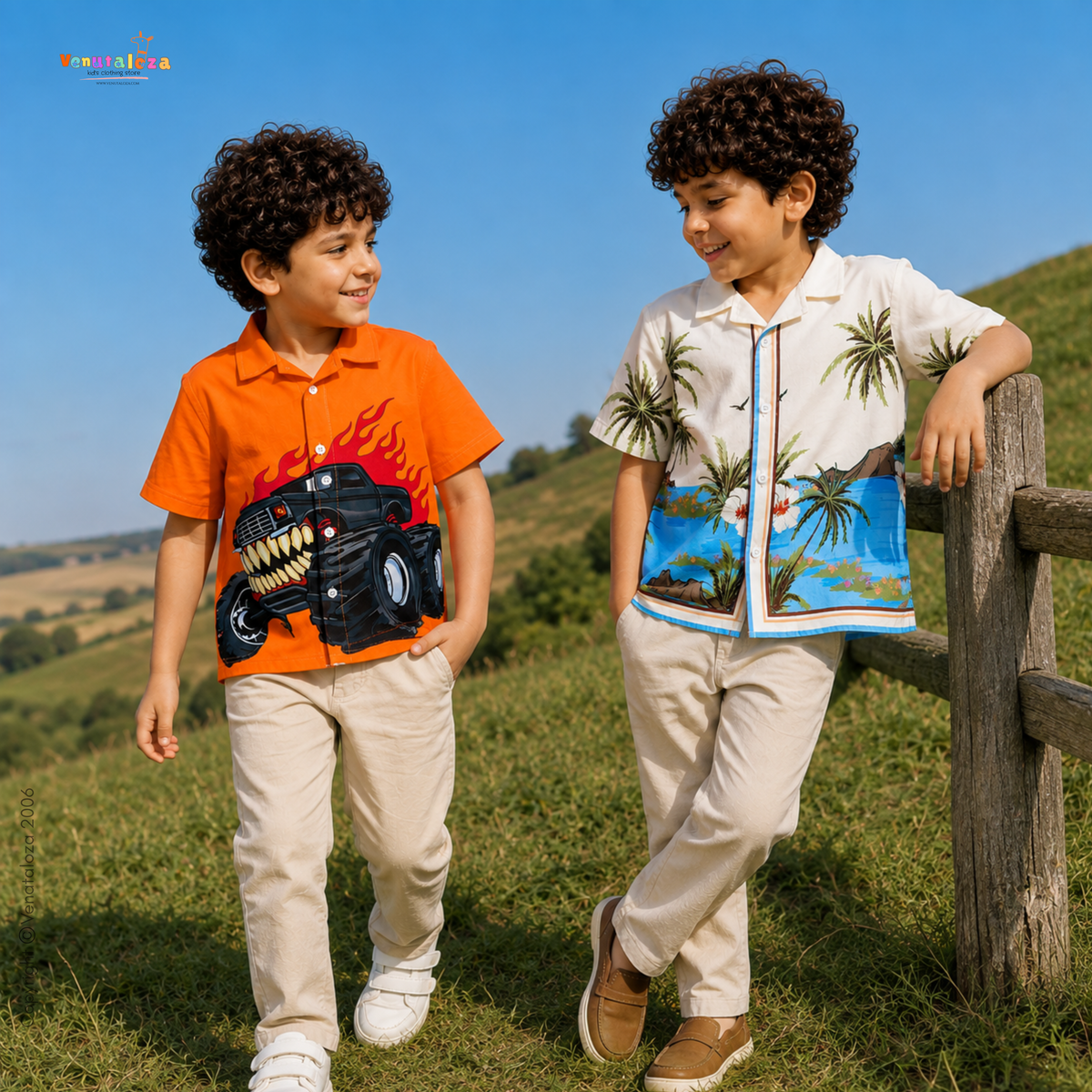Venutaloza Orange & Tropical Front (Combo pack For 2) Shirt For Boy.