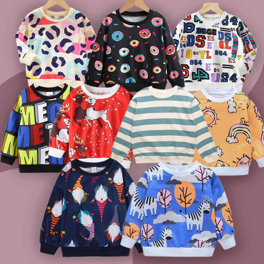 Venutaloza Boy's Full Sleeves Allover Colourful  Graphic ((COMBO PACK OF 9 )) T-shirt Striped For Boy's & Girls,