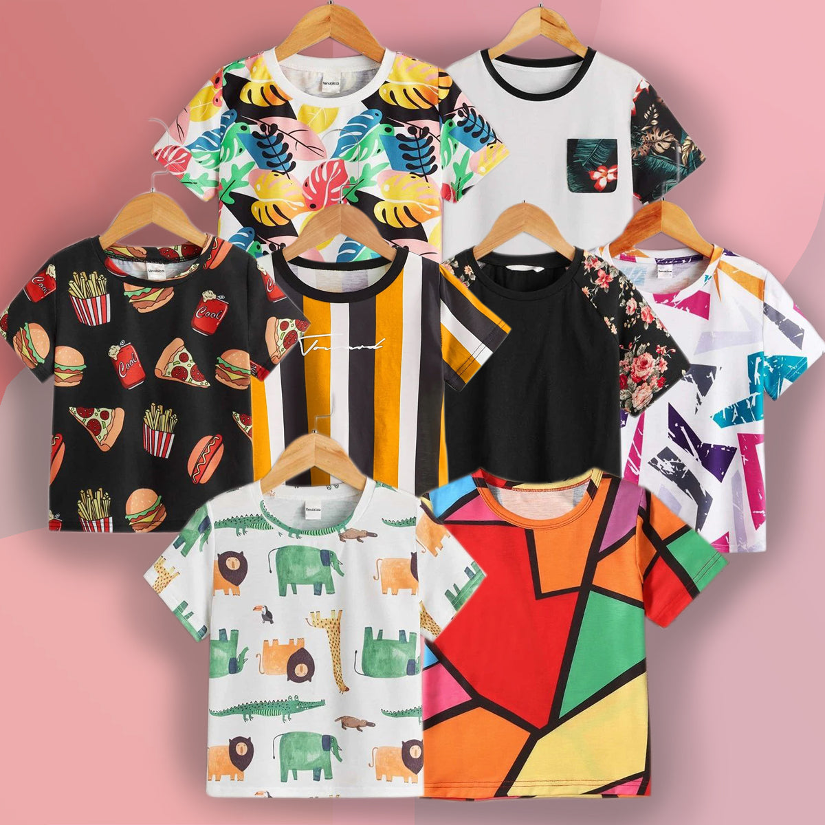 Venutaloza Boy's Half Sleeves Allover Colourful (COMBO PACK OF 8 ) T-shirt For Boy's & Girls.