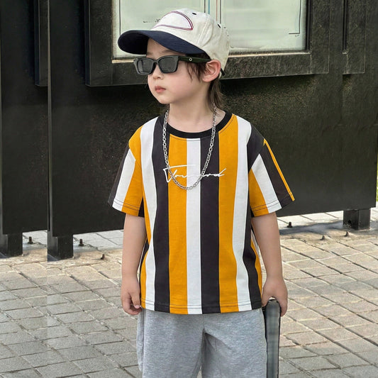 Venutaloza Stripe Color Block  Round Neck T-Shirt For Boy's & Girl's.