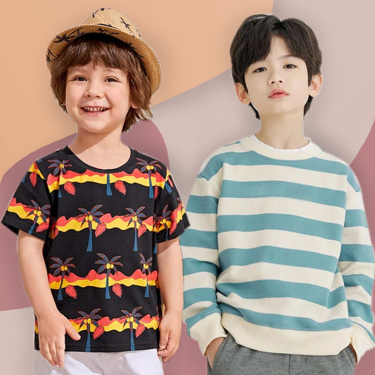 VENUTALOZA Boy's Cocount Tree &  Round Neck Stripe (Combo Pack of 2) T-shirt For Boys & Girls..