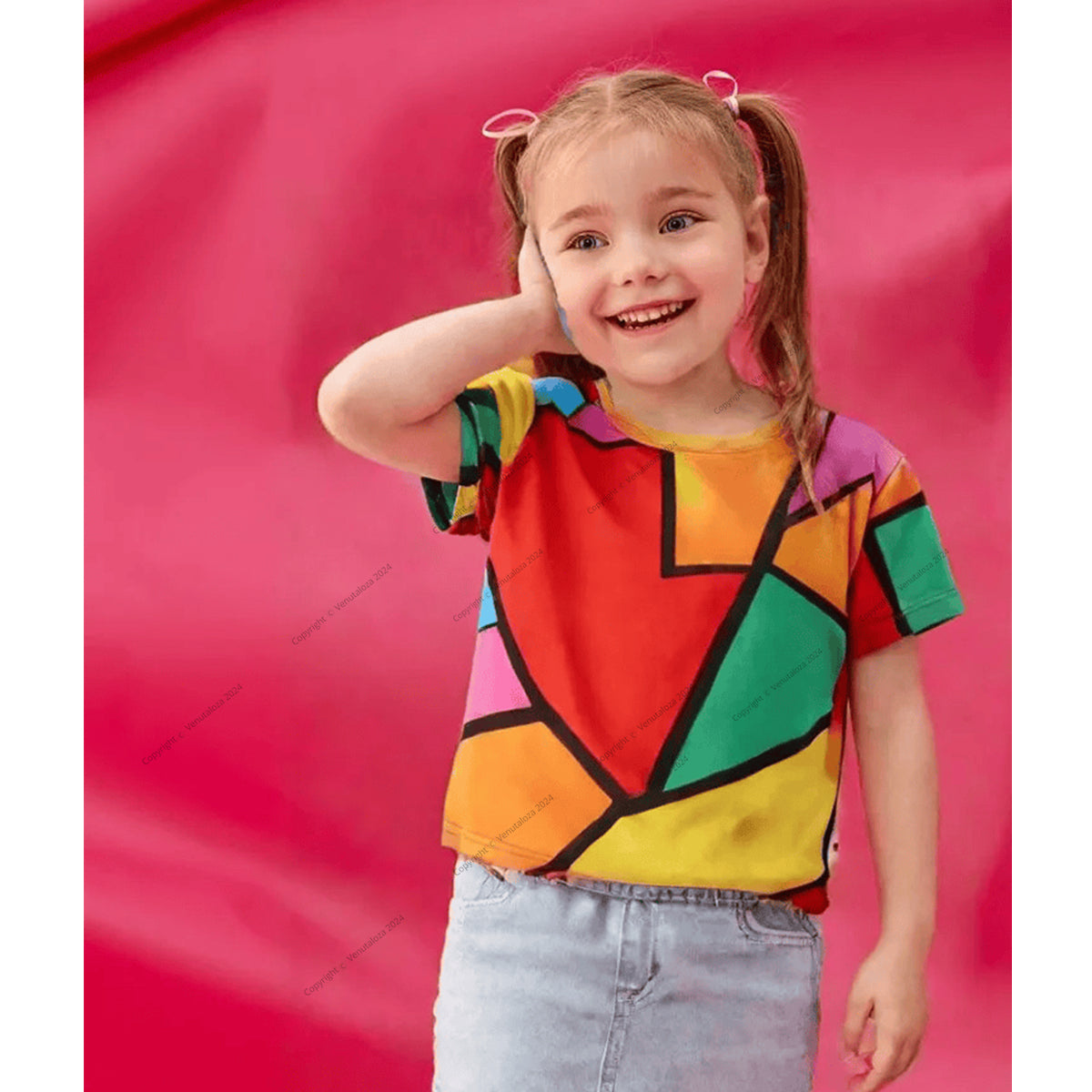 Venutaloza Plus Multicolor Block T-Shirt For Baby Girl's..