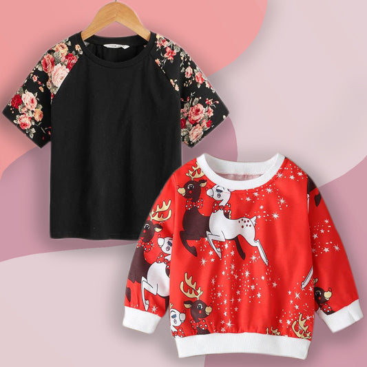 VENUTALOZA Black Floral &Animal_Rainbow Patterns (Combo Pack of 2) T-shirt For Boys & Girls..