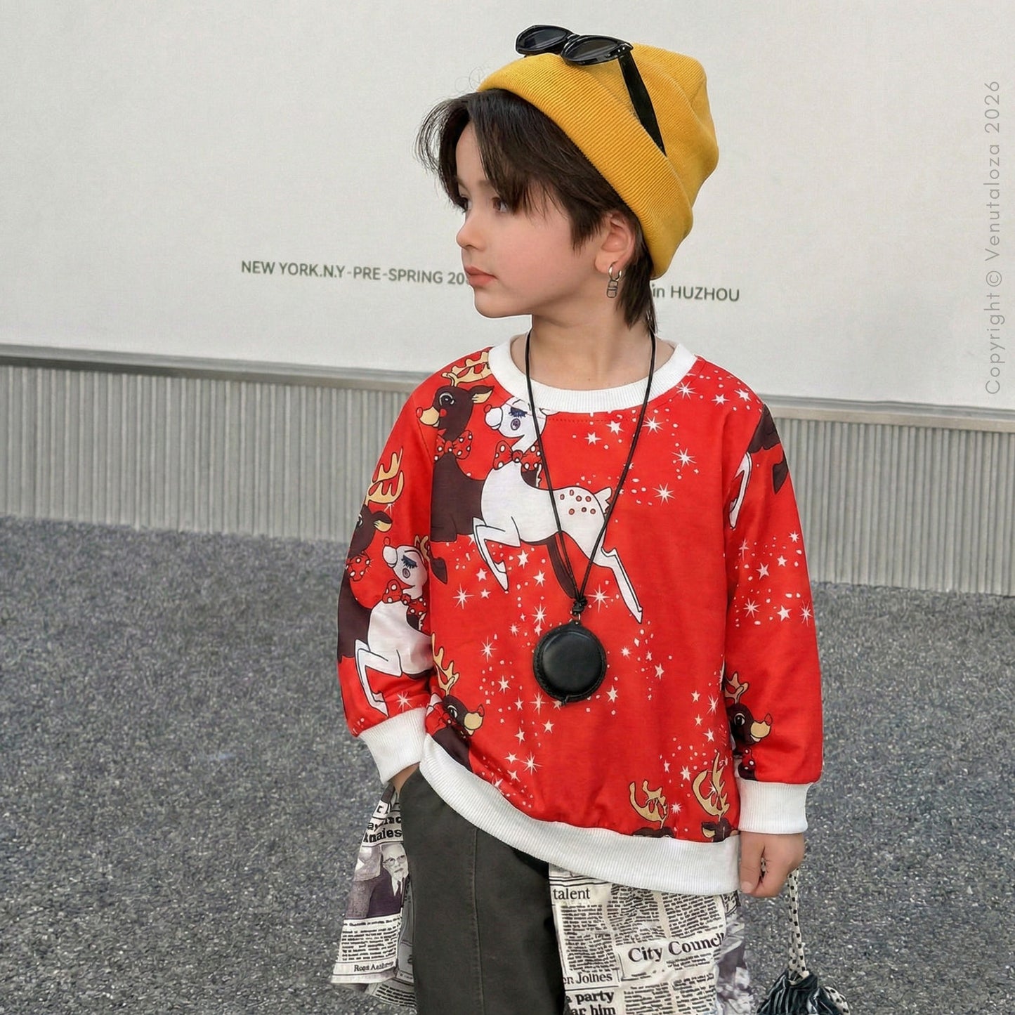 Venutaloza Boy's Reindeer Print Full Sleeve T-Shirt For Boy's & Girl's..