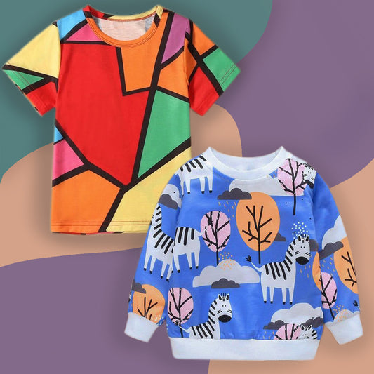 VENUTALOZA Reindeer & Plus Color Block (Combo Pack of 2) T-shirt For Boys & Girls..