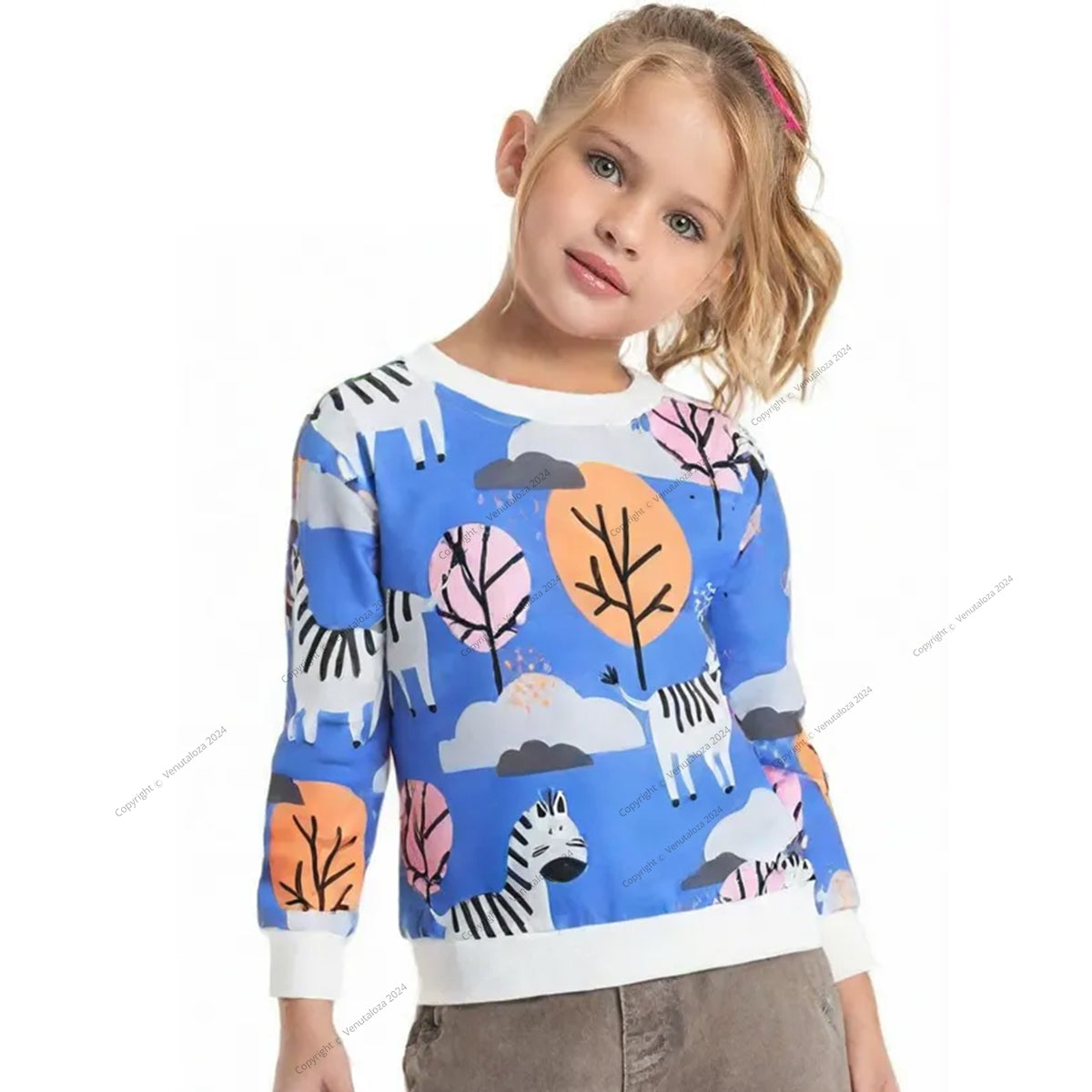 Venutaloza Animal & Tree Graphic Print Full Sleeve T-Shirt For Baby Girl's.