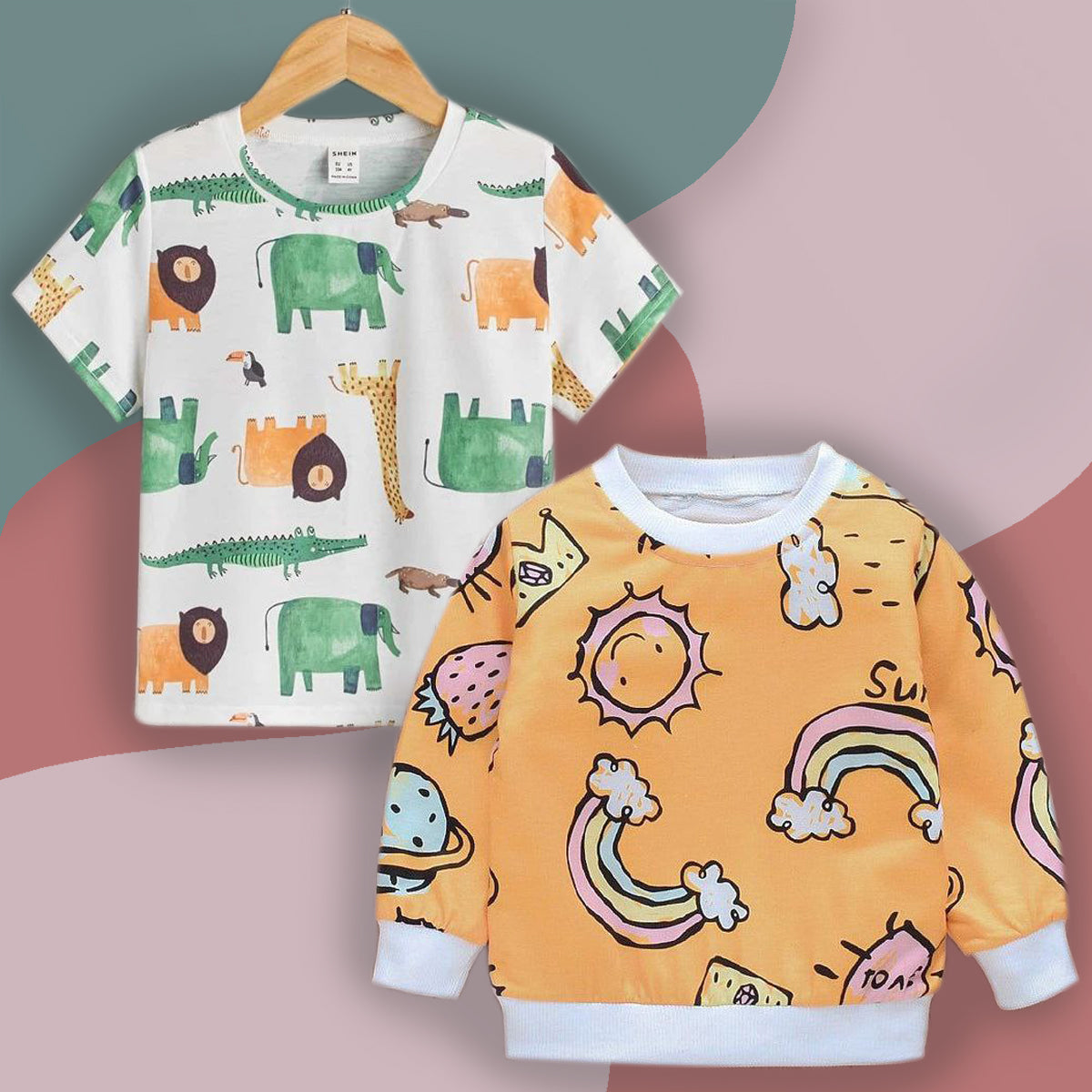 VENUTALOZA Boy's Rainbow Graphic & Animal Print (Combo Pack of 2) T-shirt For Boys & Girls..