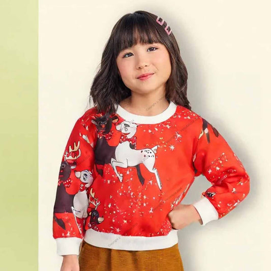 Venutaloza Reindeer Print Full Sleeve T-Shirt For Baby Girl's.