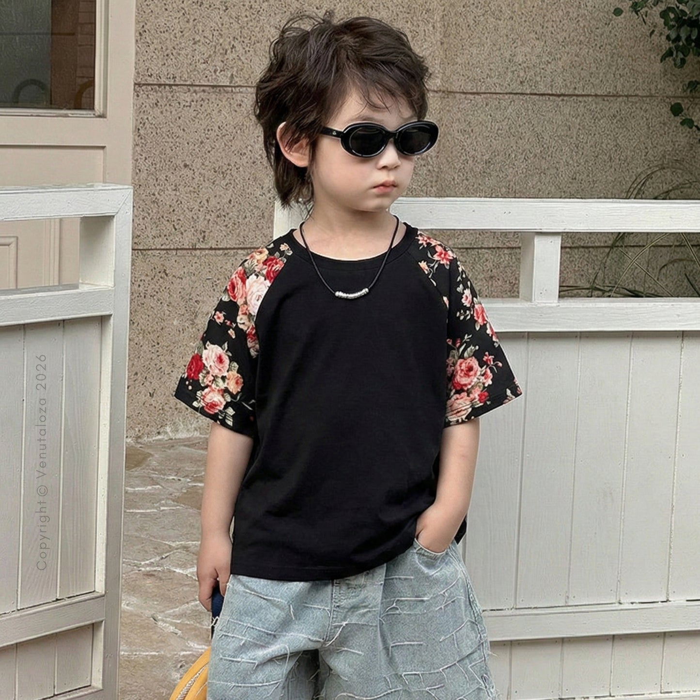 Venutaloza Boy's Floral Print Raglan Sleeve T-Shirt For Boy's & Girl's..