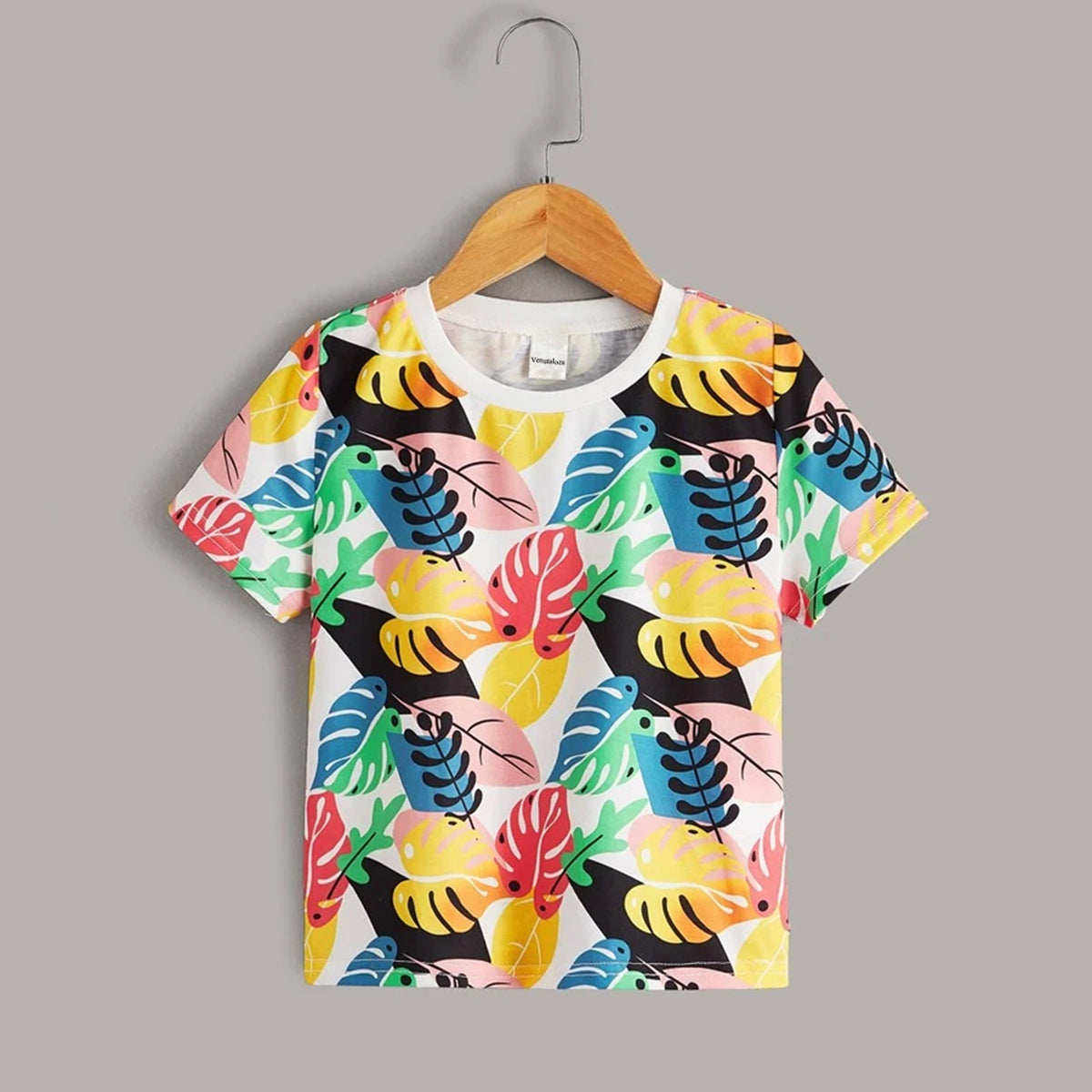 Venutaloza Toddler Boy's Tropical Print Neck Color Block T-Shirt For Boy's & Girl's..