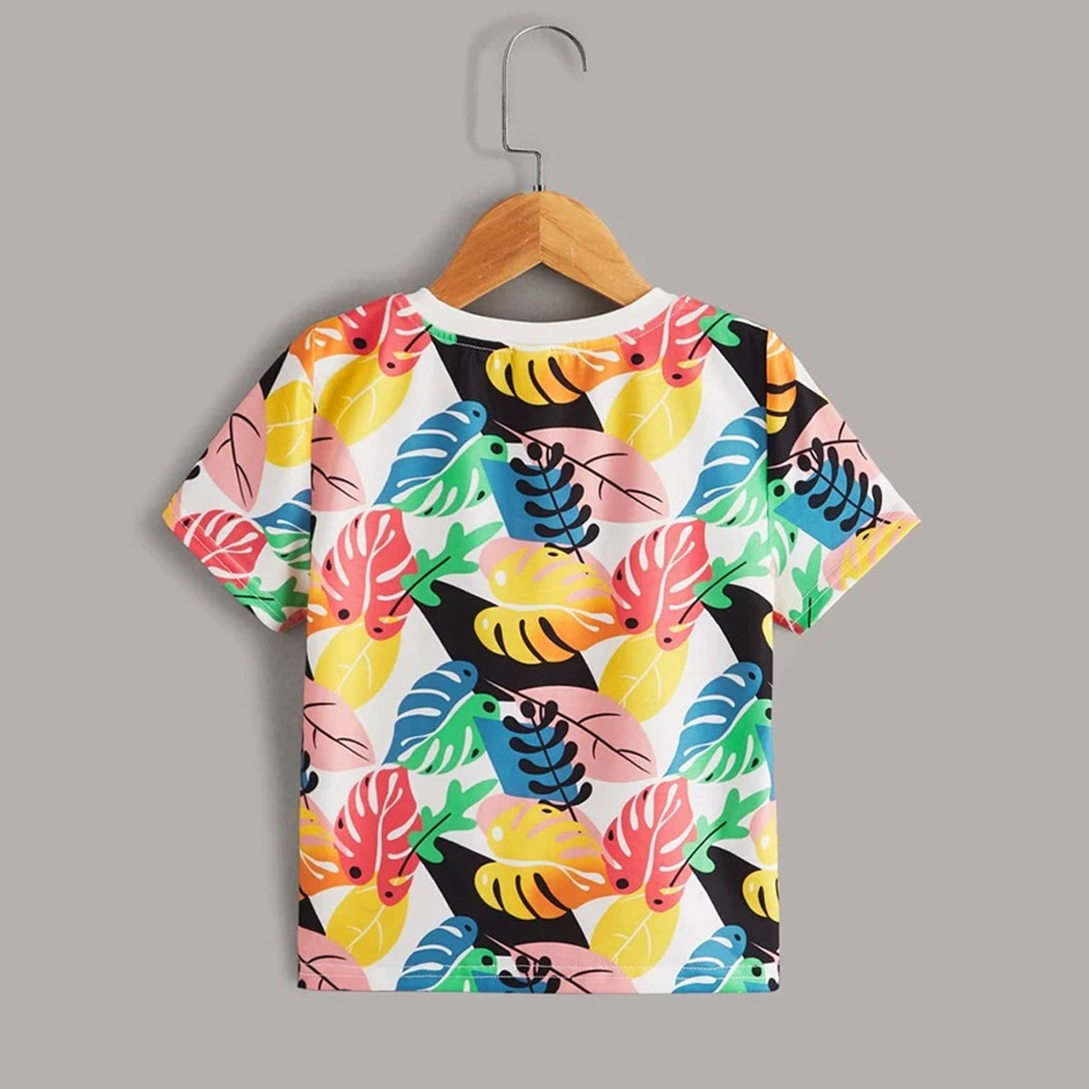 Venutaloza Toddler Boy's Tropical Print Neck Color Block T-Shirt For Boy's & Girl's..