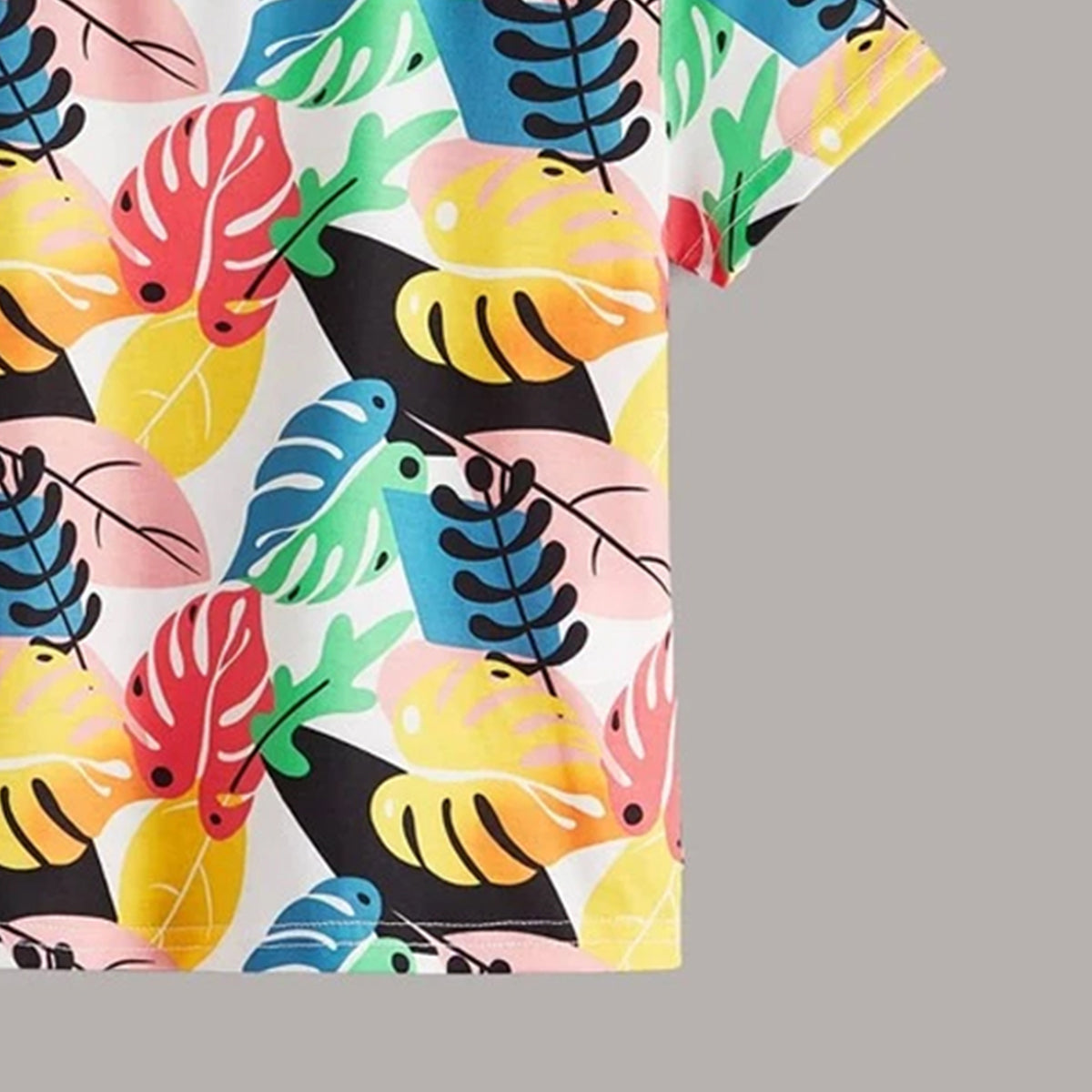 Venutaloza Toddler Boy's Tropical Print Neck Color Block T-Shirt For Boy's & Girl's..