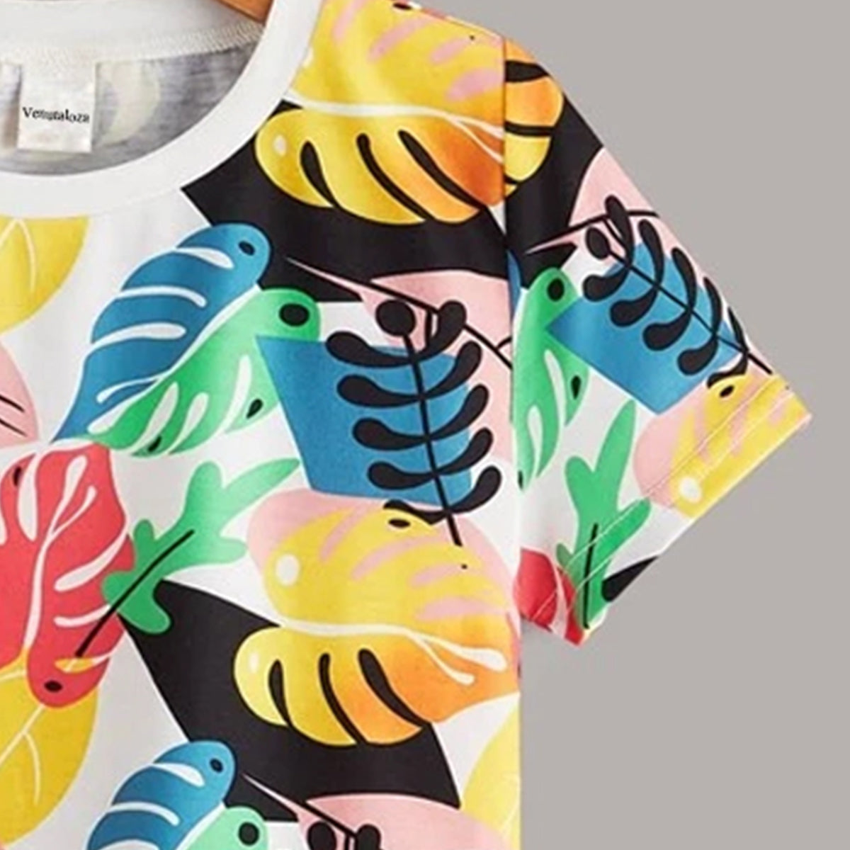 Venutaloza Toddler Boy's Tropical Print Neck Color Block T-Shirt For Boy's & Girl's..