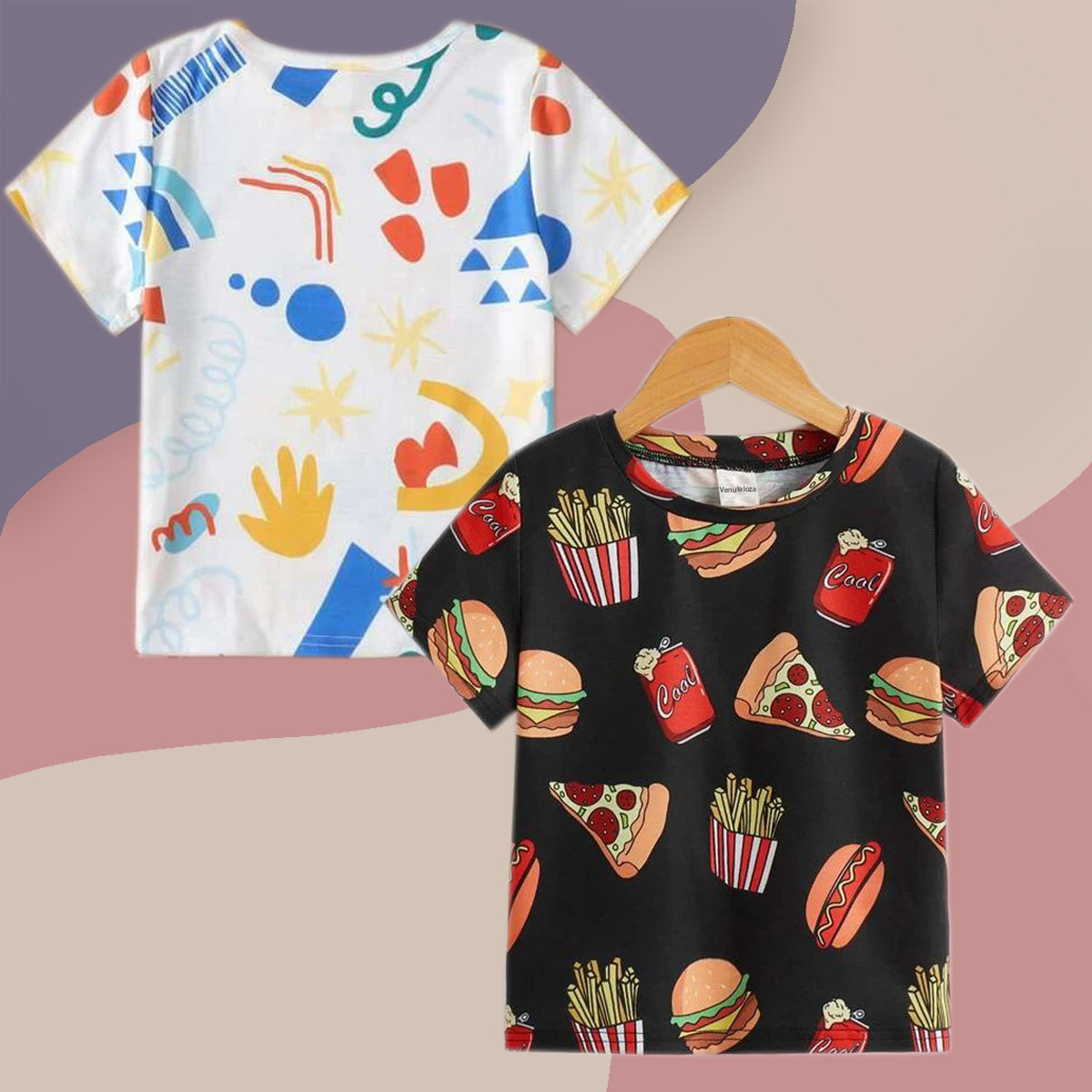 Venutaloza Boy's Food Print & Cartoon Graphic Print (Combo Pack of 2) T-shirt For Boy's.