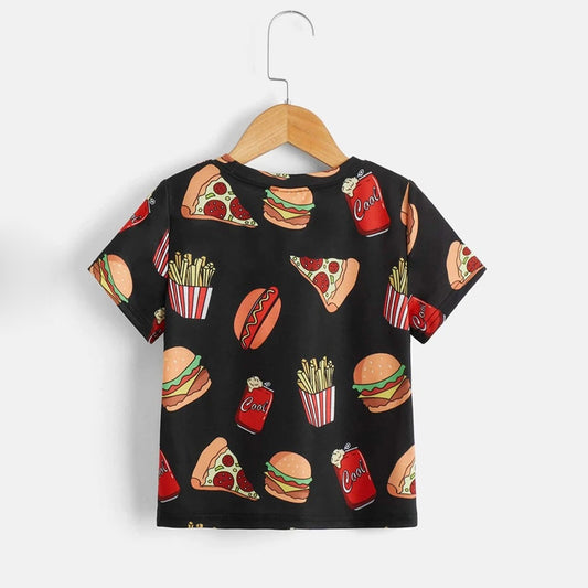 Venutaloza Boy's Food Print Scoop Neck Color Block T-Shirt For Boy's & Girl's..