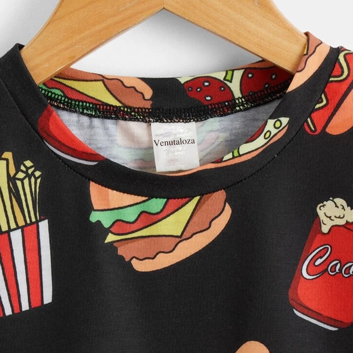 Venutaloza Boy's Food Print Scoop Neck Color Block T-Shirt For Boy's & Girl's..
