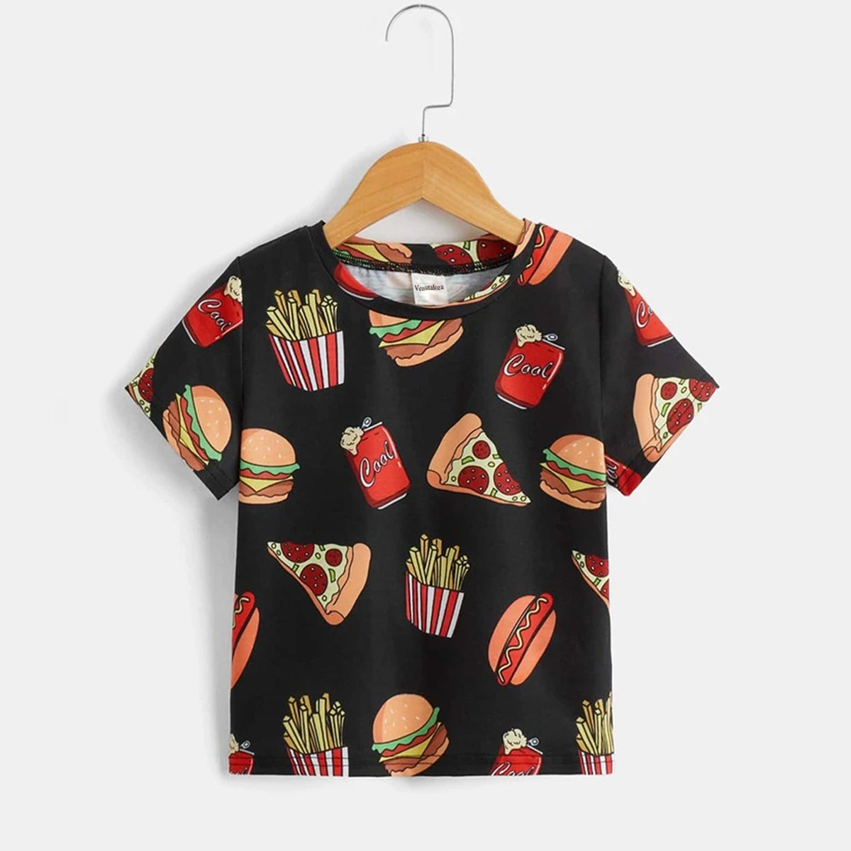Venutaloza Boy's Food Print Scoop Neck Color Block T-Shirt For Boy's & Girl's..