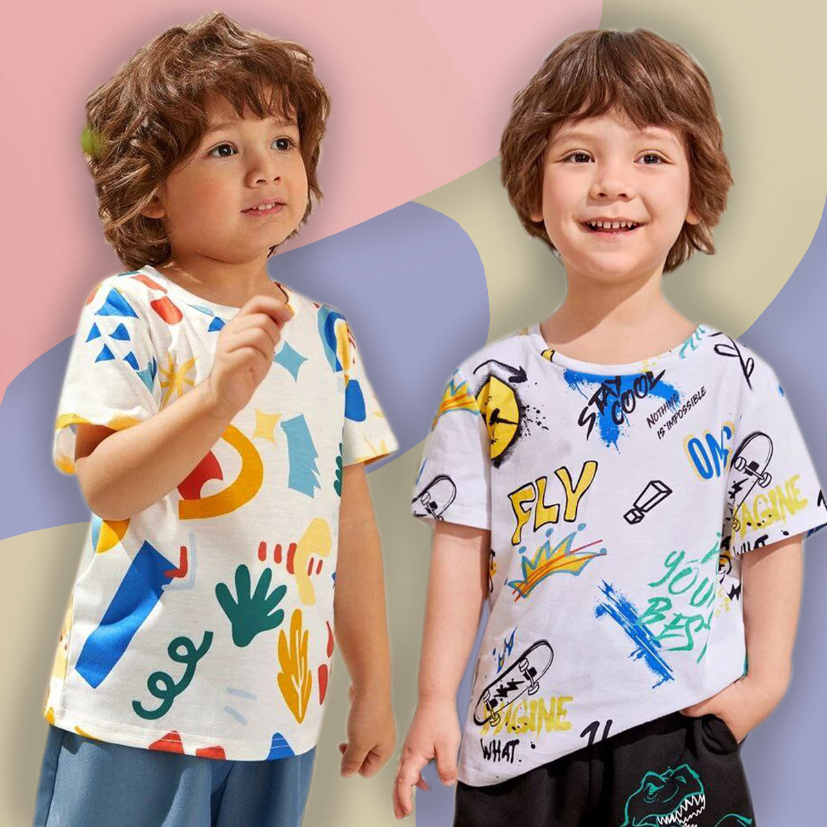VENUTALOZA Boy's Letters Graphic & Cartoon Graphic (Combo Pack of 2) T-shirt For Boys & Girls..