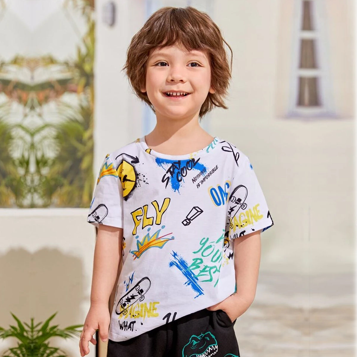 Venutaloza Toddler Boy's Letters Graphic Tee Print Short Sleeve T-Shirt For Boy's & Girl's..