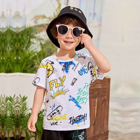 Venutaloza Toddler Boy's Letters Graphic Tee Print Short Sleeve T-Shirt For Boy's & Girl's..