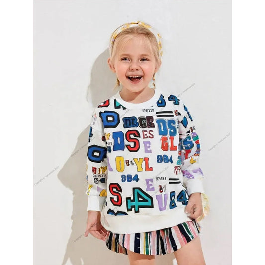 Venutaloza Letters Print Neck Color Block Full Sleeve T-Shirt For Baby Girl's.