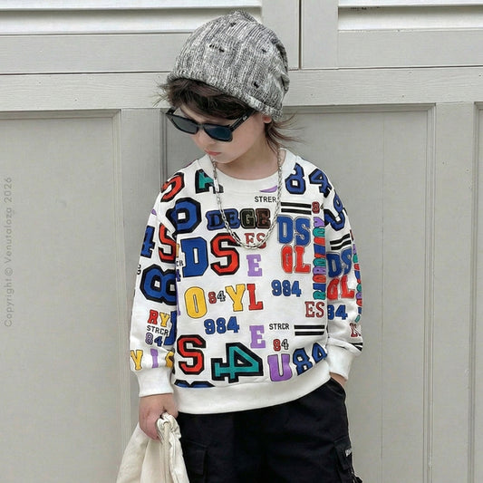 Venutaloza Toddler Boy's Letters Print Neck Color Block Full Sleeve T-Shirt For Boy's & Girl's..