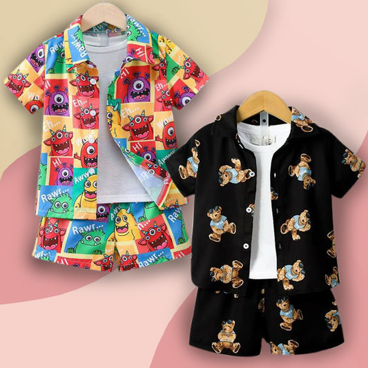Venutaloza Baby Set Cartoon & Bear (Combo Pack Of 2) Shirt & Shorts Without tee Two Piece Set For Boy & Girls.