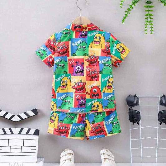 Venutaloza Kids Cartoon Graphic Casual Shirt & Shorts Without tee Two Piece Set.