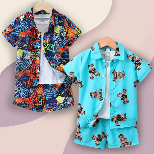 Venutaloza Baby Set Sunshine Patchwork & Bear (Combo Pack Of 2) Shirt & Shorts Without tee Two Piece Set For Boy & Girls.