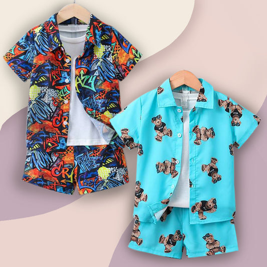 Venutaloza Baby Set Sunshine Patchwork & Bear (Combo Pack Of 2) Shirt & Shorts Without tee Two Piece Set For Boy & Girls.