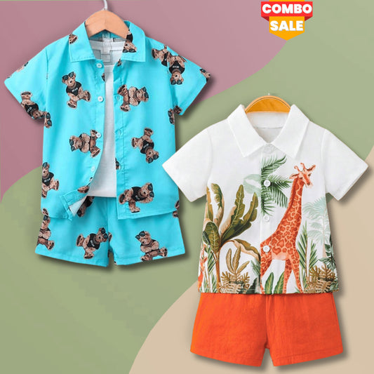 Venutaloza Baby Set Animal & Bear (Combo Pack Of 2) Shirt & Short Without tee Two Piece Set For unisex.