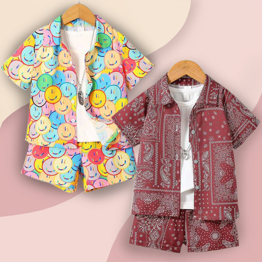 Venutaloza Baby Set Smilie Smilie & Paisley Scarf Casual (Combo Pack Of 2) Shirt & Shorts Without tee Two Piece Set For Boy & Girls.