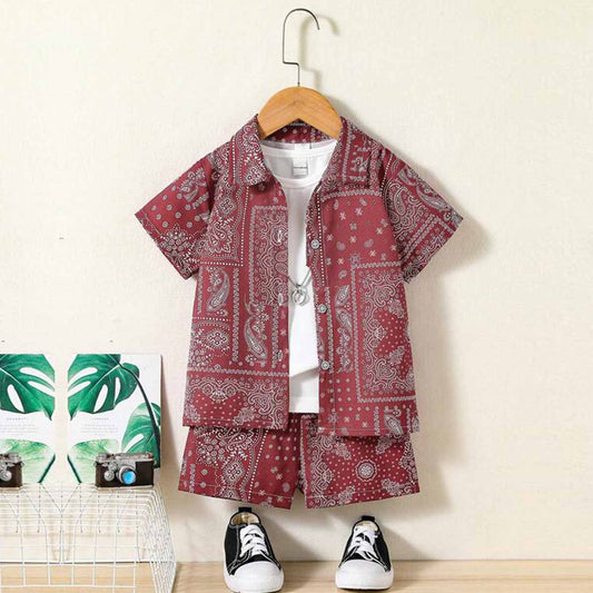 Venutaloza Kids Paisley Scarf Casual Printed Shirt & Shorts Without tee Two Piece Set.
