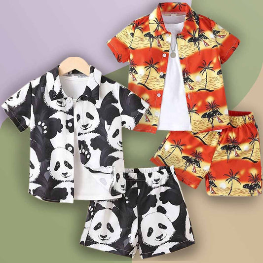 Venutaloza Baby Set Panda & Coconut Tree (Combo Pack Of 2) Shirt & Shorts Without tee Two Piece Set For Boy & Girls.