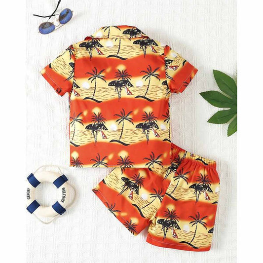 Venutaloza Kids Sunshine Tropical Print Shirt & Shorts Without tee Two Piece Set.